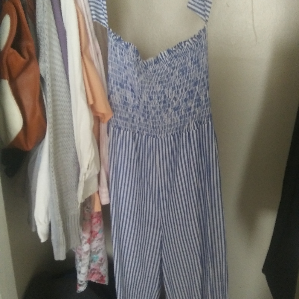 Blue and white striped romper